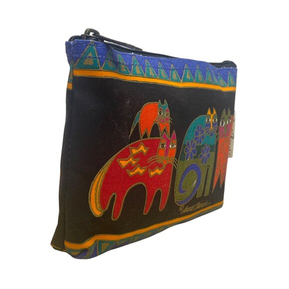 Laurel Burch Women’s Black Multicolor Cotton Cat Print Zipper Pouch Bag Sz S - Picture 7 of 10